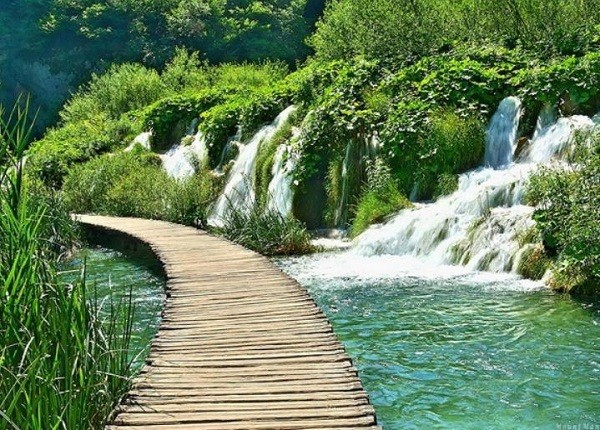 Đường mòn qua hồ Plitvice ở Croatia